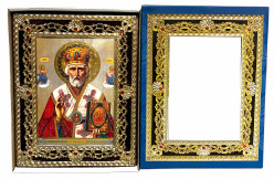 Ikona dřevěná Nikolaj 15x18cm v modrém pouzdře ( knihou)
