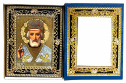Ikona dřevěná Nikolaj 15x18cm v modrém pouzdře