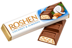 Mlečna čokoláda s kouskami mandlí a kokosovou náplní 38g Rochen