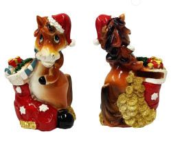 Pokladnička „Koník s ponožkou s dárky, v čepici“, 9×5,8×12,5 cm