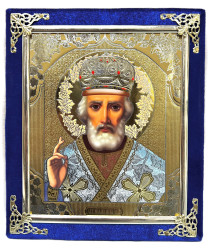 Ikona v sametu 15x18cm Nikolaj (modrá)