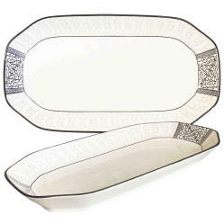 Obdélníkový porcelánový talíř „Černý vzor“, 36x20cm, 890ml