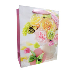 Dárková taška kytice květin v bílé váze 25x32x11cm