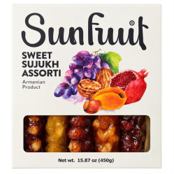 Sladký sujuk assorti s vlaškými ořechy a lískovými ořechy 450g Sunfruit