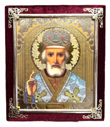 Ikona v sametu 15x18cm Nikolaj (červený)