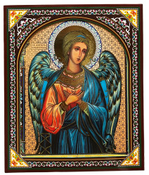 Ikona dřevěná Angel Chranitel 15x18cm v pouzdře (zlaté pozadí)