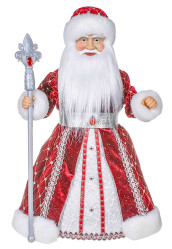 Figurka Děda Mráze v červeno-bílé se stříbrem, s oddělením na cukrovinky a dárky, 40 cm