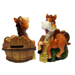 Pokladnička „Koník u plotu s mincemi“, 9,5×5×12,8 cm