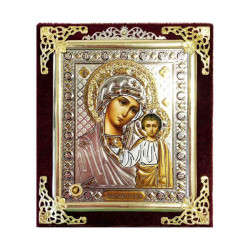 Ikona v sametu 10x12cm Kazanskaja (červená)