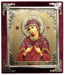 Ikona v sametu 15x18cm Semistrelnaja (červená)