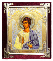 Ikona v sametu 15x18cm Angel Chranitel (červená)