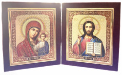 Ikona v sametu dvojitá 12x20cm Kazanskaja a Spasitel