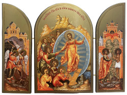 Ikona Voskresenie Christovo kříž červená 18x24 dřevěná trojitá