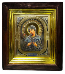 Ikona dřevěná se sklem 15x18cm Semistrelnaja (stříbrná)