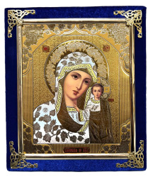 Ikona v sametu 15x18cm Kazanskaja (modrý)