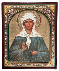 Ikona dřevěná Matrona 10x12 cm v pouzdře (zlaté pozadí)