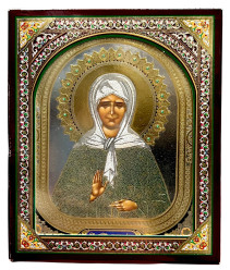 Ikona dřevěná Matrona 10x12 cm v pouzdře (střibrné pozadí)