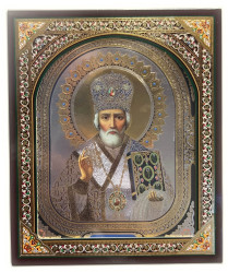 Ikona dřevěná Nikolaj 10x12cm v pouzdře (střibrné pozadí)