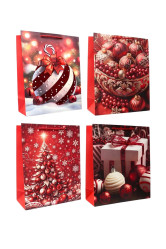 Dárková taška, „Stromeček, vánoční koule, dárek“, červené 26×32cm