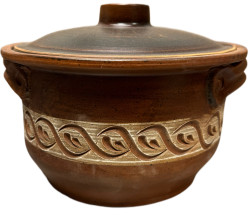 Keramický hrnec červená hlína 3L bílý ornament