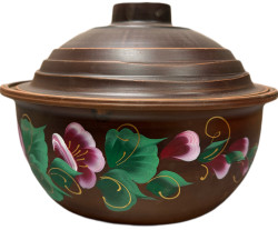 Keramický hrnec červená hlína 4L Barevné květy