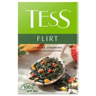 Sypaný zelený caj 100g Jahoda a bílá broskev Tess Flirt