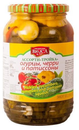 detail Assorti rajcata, okurky a patissony 450g