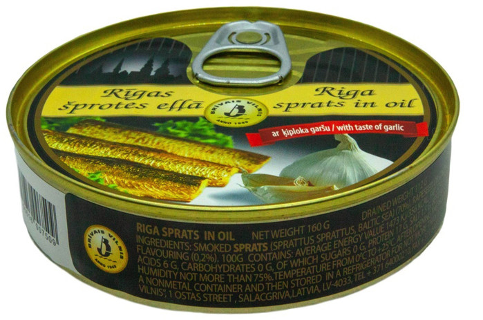 detail Uzené šproty s česnekem 112g Brivais Vilnis