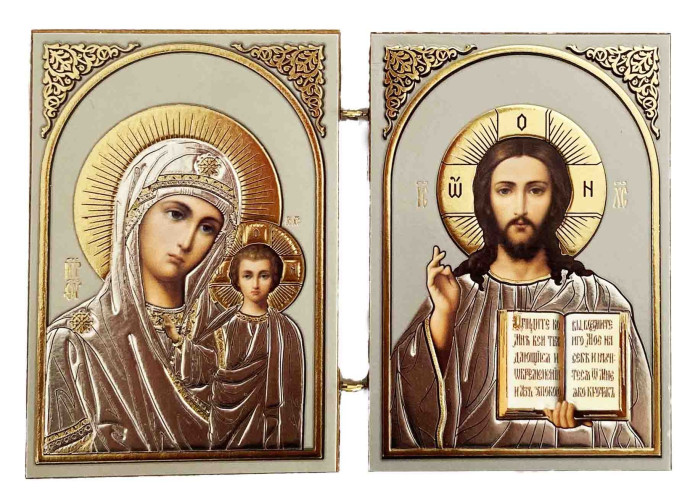 detail Ikona Kazanskaja a Spasitel 6x9 dřevěná dvojita