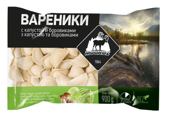detail Vareniky se zelím a houbami 900g Mooroz