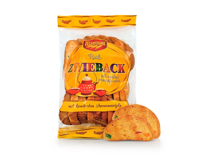 detail Suchary s kandovanými kousky ananasu 12% 240 g Hlebodar