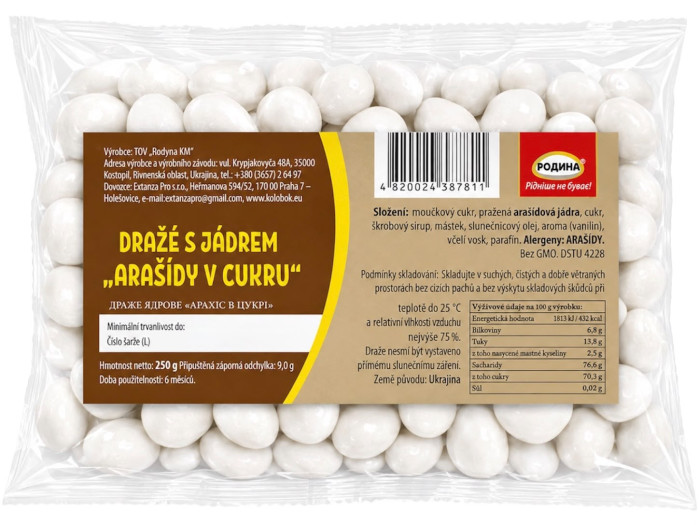 detail Dražé s jádrem „Arašídy v cukru“ 250g Rodyna