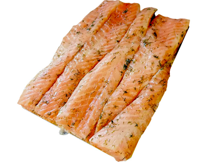 detail Břiška lososa s koprem – bez kůže, solené (2–5 cm) mražené