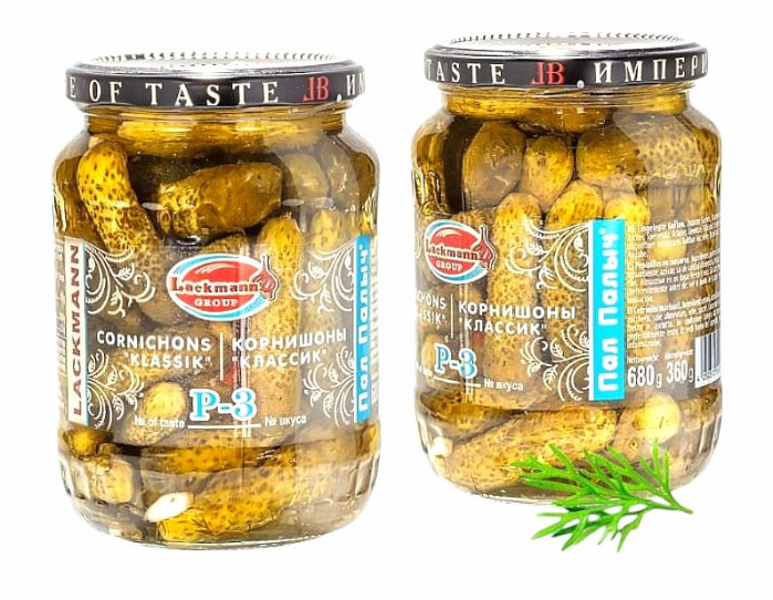 detail Kornišony P-3 Klasik 720ml Lackmann (čistá hmotnost: 360g)