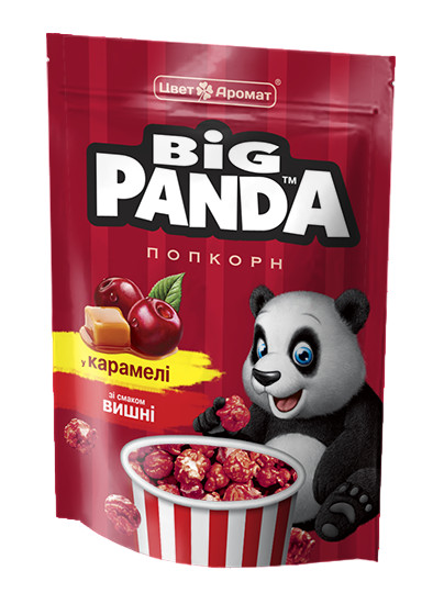 detail Popcorn v karamelu s višňovou příchutí 90g Big Panda