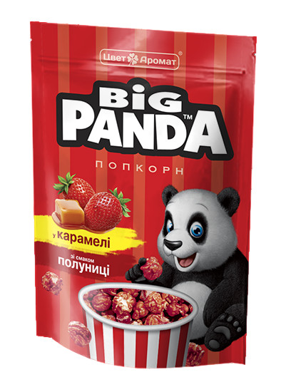 detail Popcorn v karamelu s jahodovou příchutí 90g Big Panda