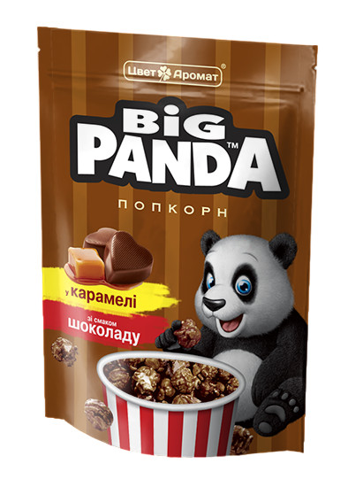 detail Popcorn v karamelu s čokoládovou příchutí 90g Big Panda