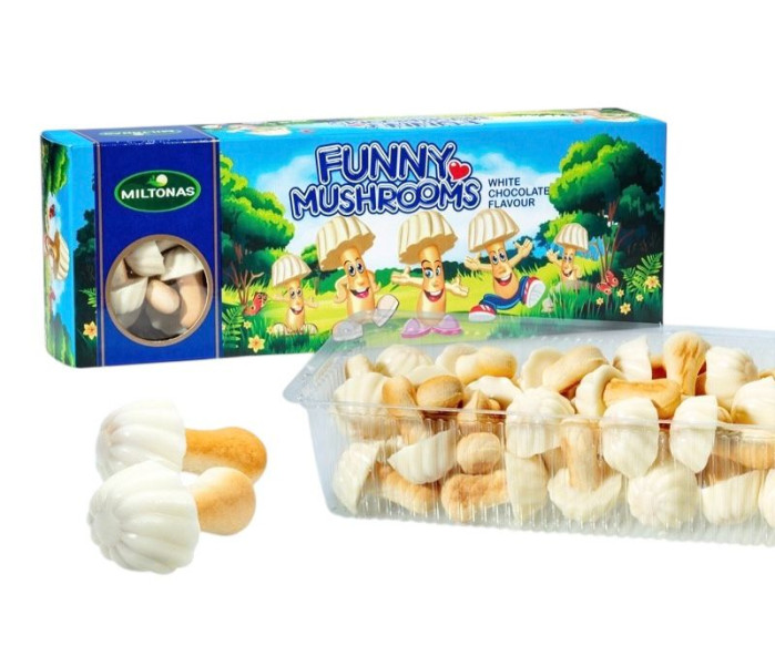 detail Jemné sušenky Houbičky s bílou čokoládou 170g Miltonas