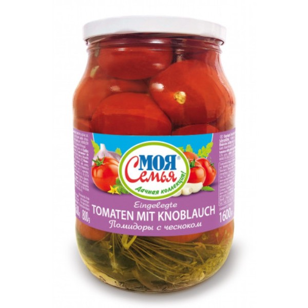 detail Rajčata s česnekem Moja semja 880g