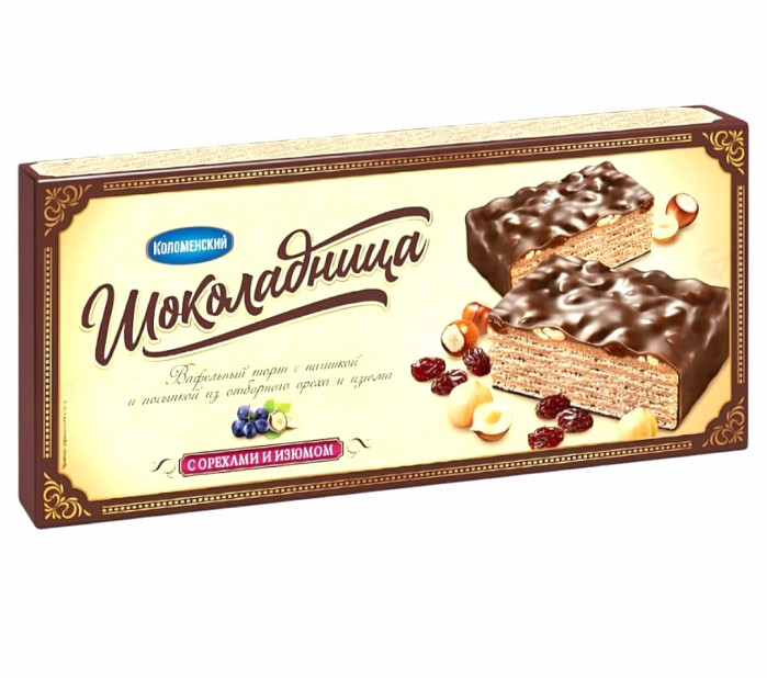 detail Vaflový dort Šokoladnica s ořechy a rozinkami 250 g Kolomenskij