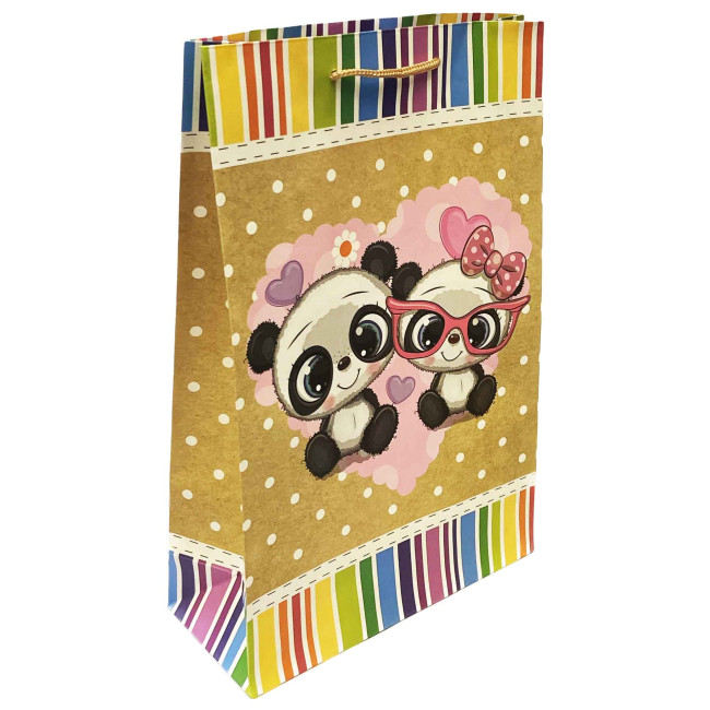 detail Dárková taška Pandy 26x33cm kraftova