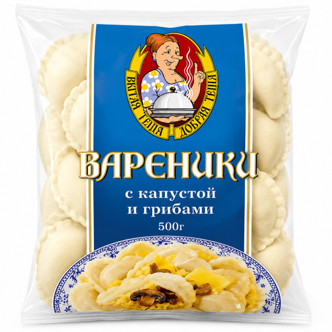 detail Vareniky se zelí a houbami Tchýně 500g