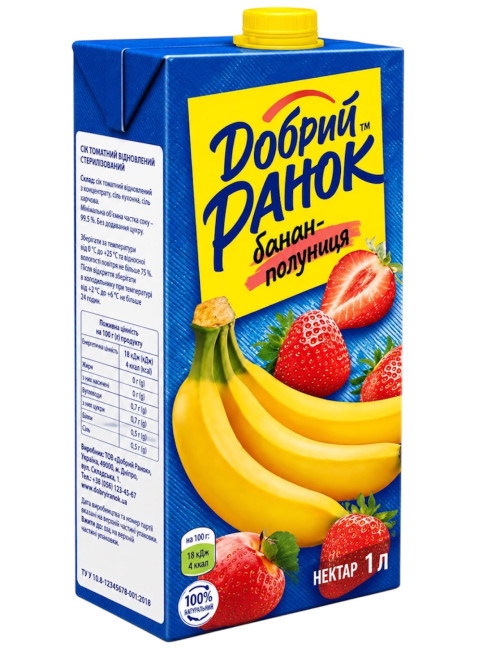 detail Banánovo-jahodový nektar s dužinou 1L Dobré ráno