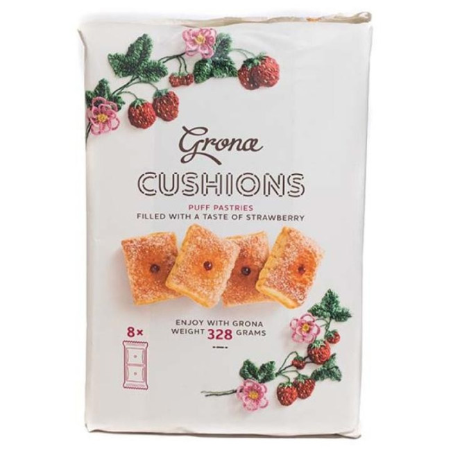 detail Sušenky lístkové „Vankúšiky“ s jahodovou náplní 328 g Grona