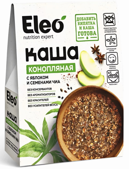 detail Konopná kaše s jablkem a chia semínky 200g Eleo