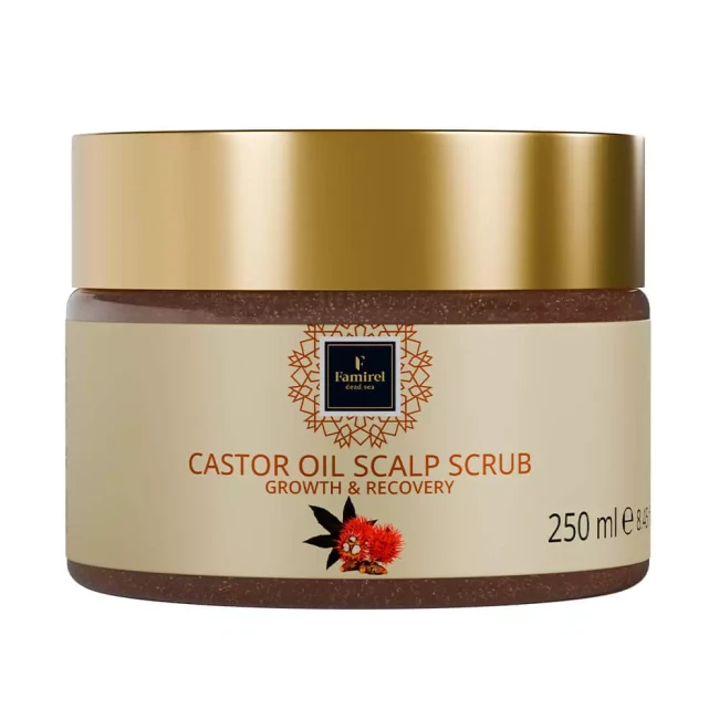 detail Famirel Peeling na pokožku hlavy Castor Oil Aktivní růst a regenerace, 250 ml