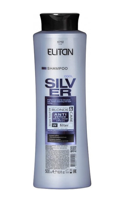 detail Šampon pro zesvětlené vlasy Proti žlutosti Kouřové stříbro 500 ml Elitan