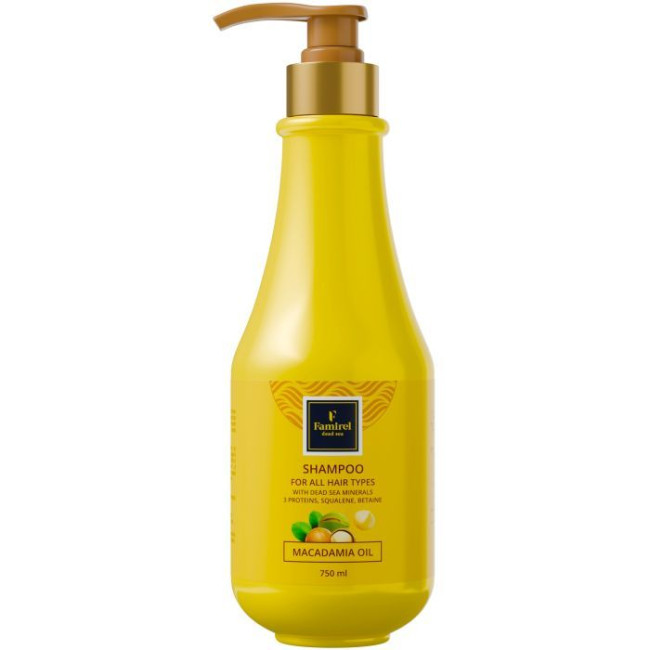 detail Šampon pro všechny typy vlasů s minerály Mrtvého moře a makadamiovým olejem 750 ml Famirel