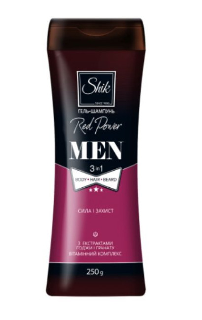 detail Sprchový gel a šampon Men 3v1 Red Power 250 ml Shik