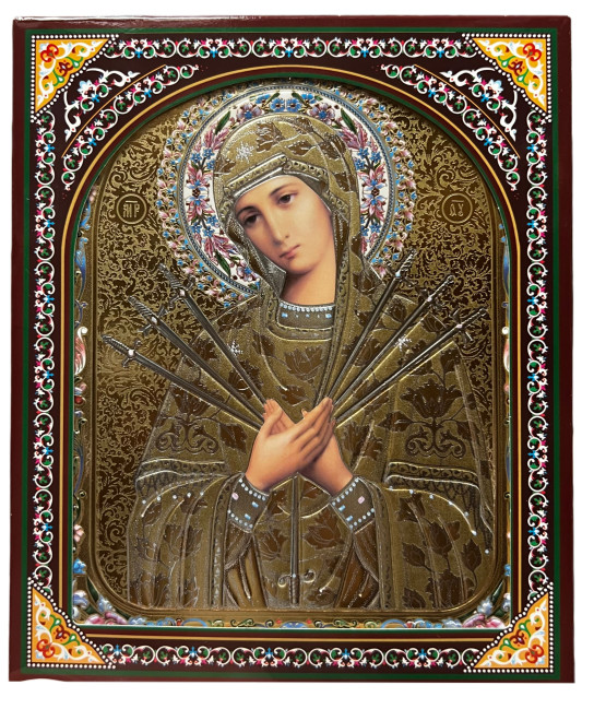 detail Ikona dřevěná Semistrelnaja 15x18cm v pouzdře